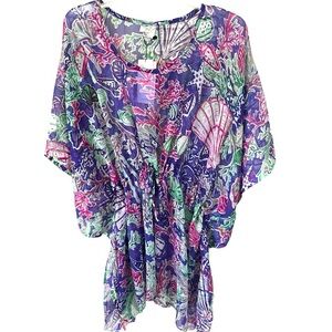 Swimsuit Beach Pool Cover Up Purple Violet Seashell Handkerchief by Exist